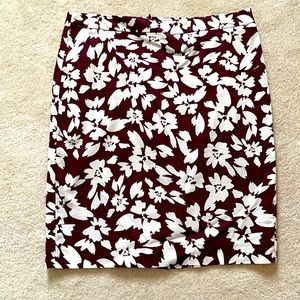 Loft Burgundy and White floral pencil skirt